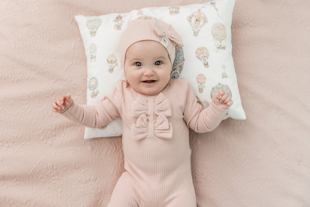 Bow Stitch Velour Onesie with Hat