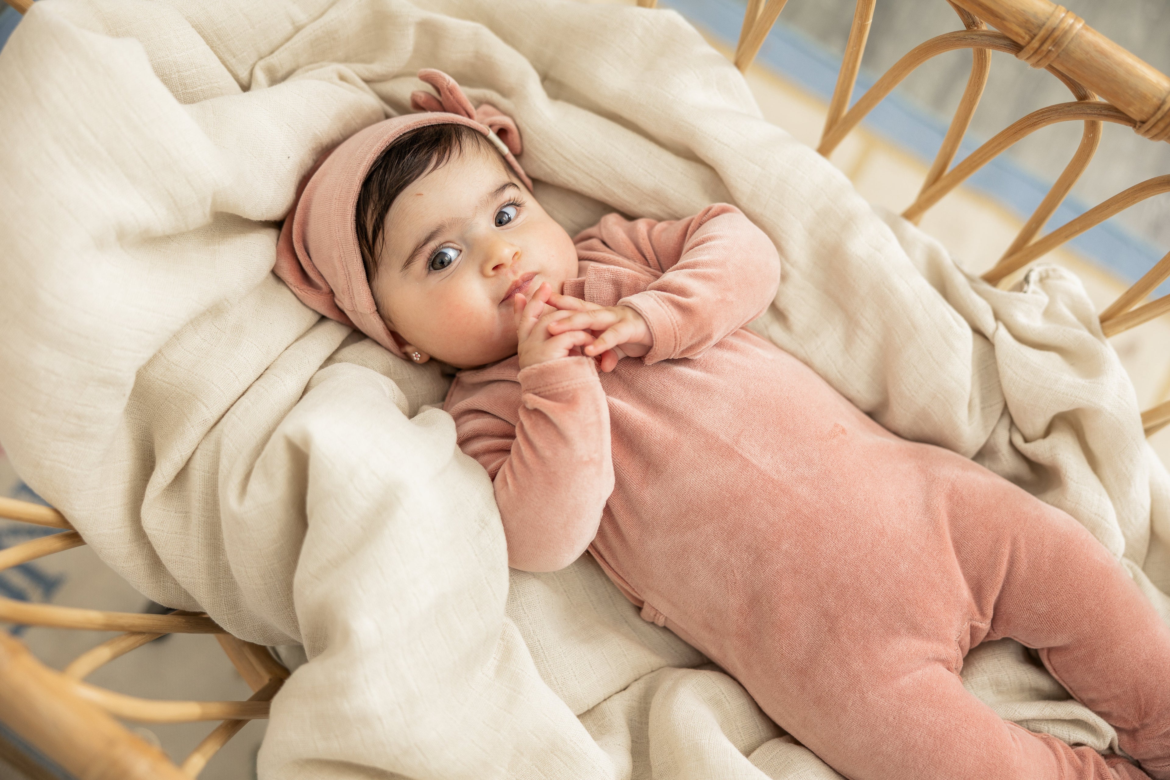 Bow Stitch Velour Onesie with Hat