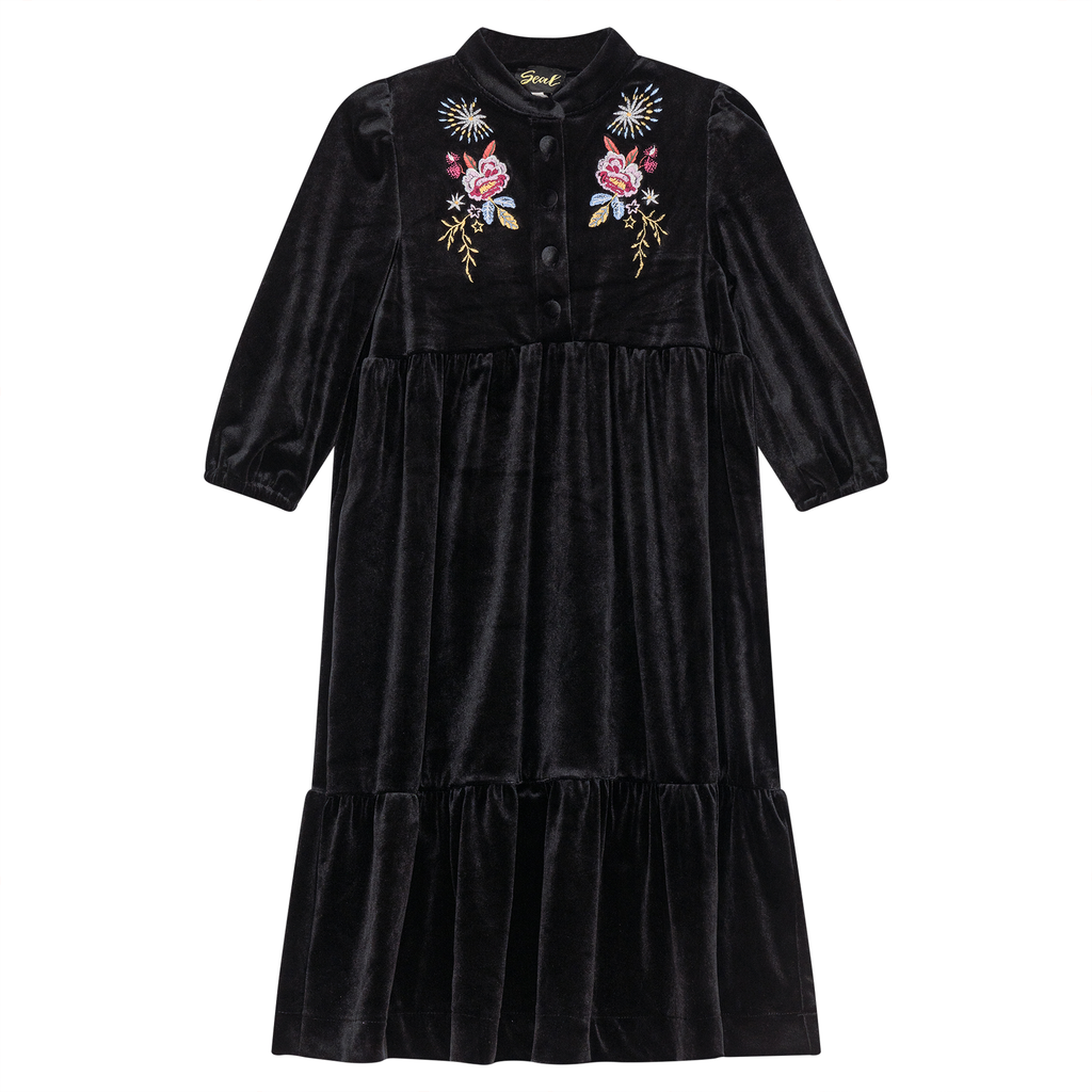 Floral Embroidered Velour Maxi Dress