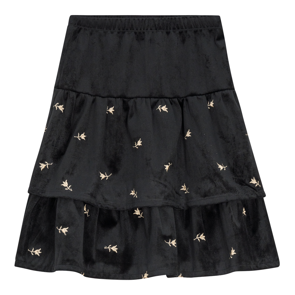 Embroidered Velvet Layered Skirt