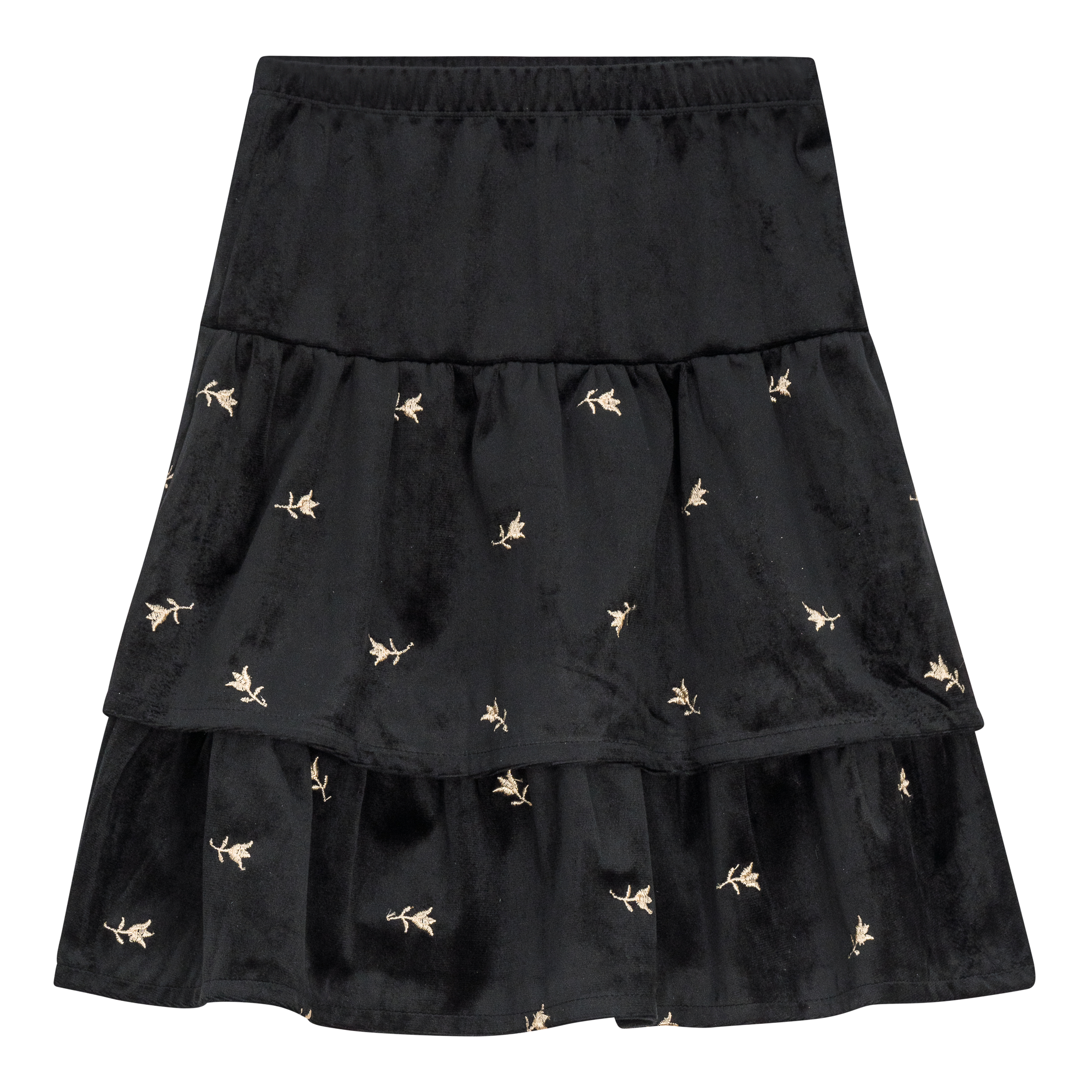 Embroidered Velvet Layered Skirt