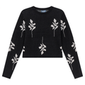 Leaves Print Crop Knit Sweater