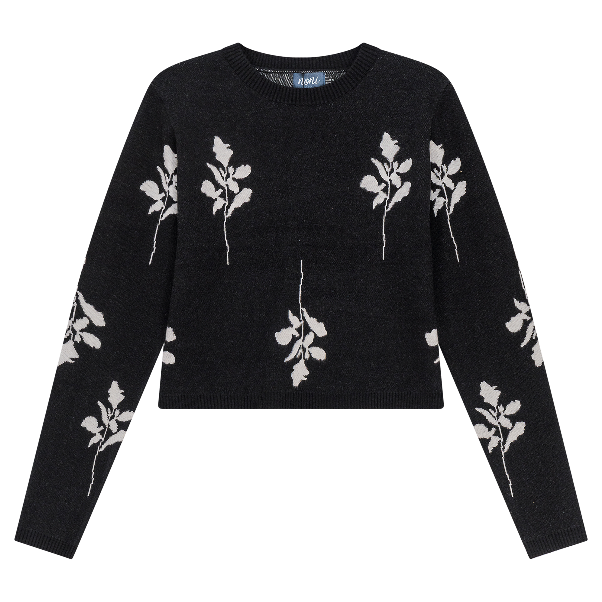Leaves Print Crop Knit Sweater