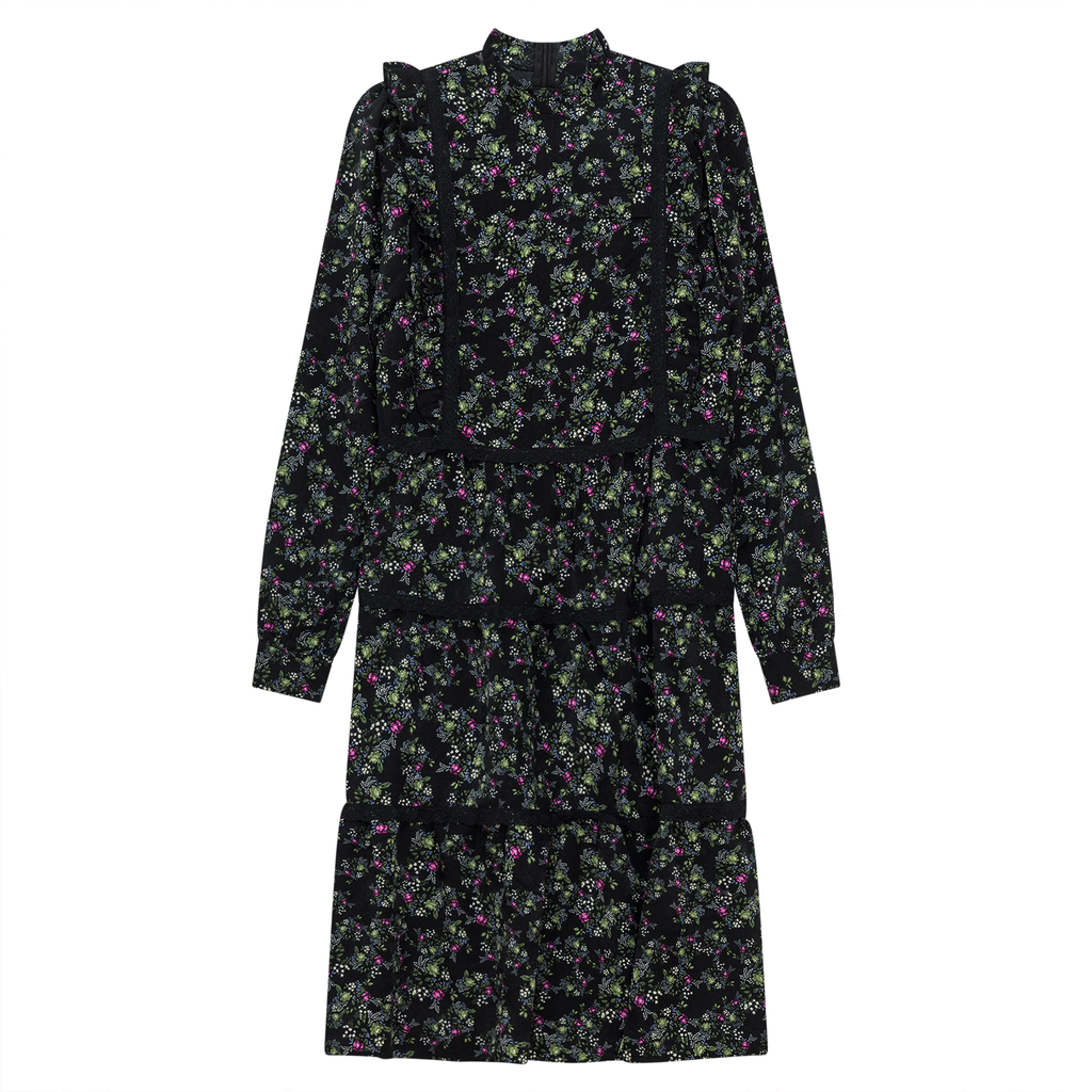 Floral Print Lace Trim Dress