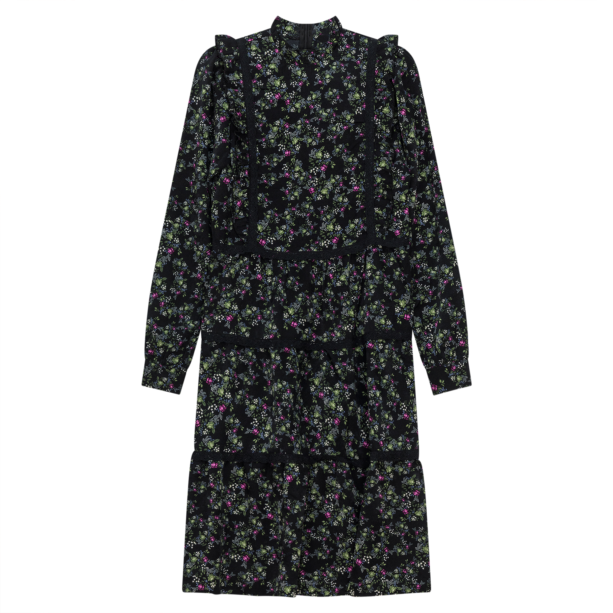 Floral Print Lace Trim Dress