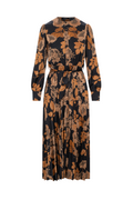 Printed Satin Accordian Pleated Dress