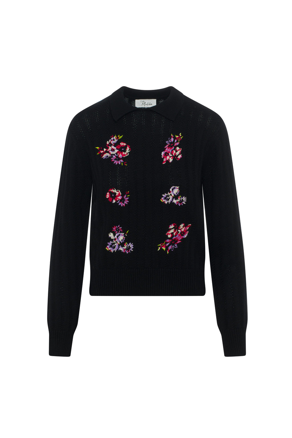 Embroidrered Textured Knit Sweater