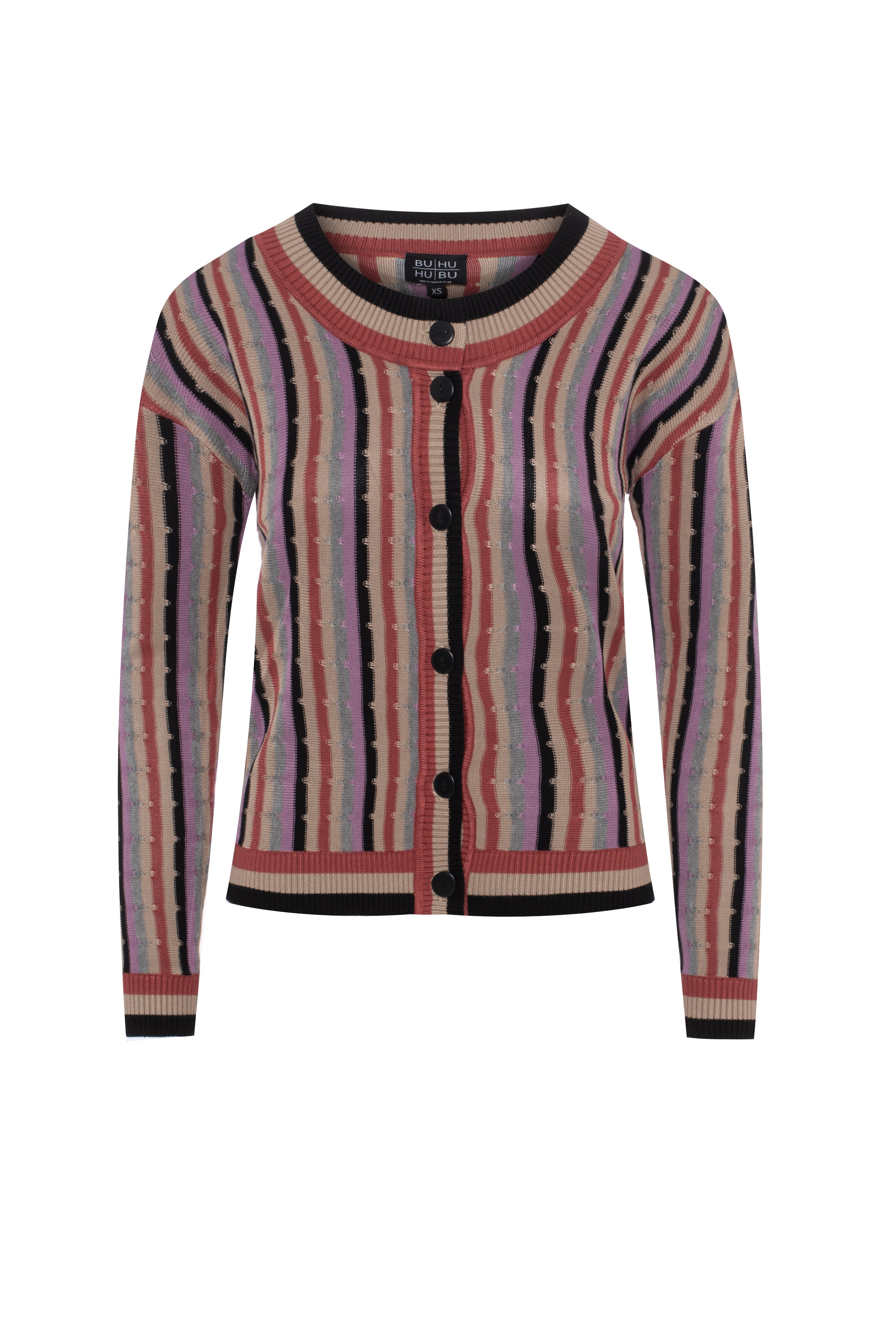 Cropped Textured Knit Striped Cardigan
