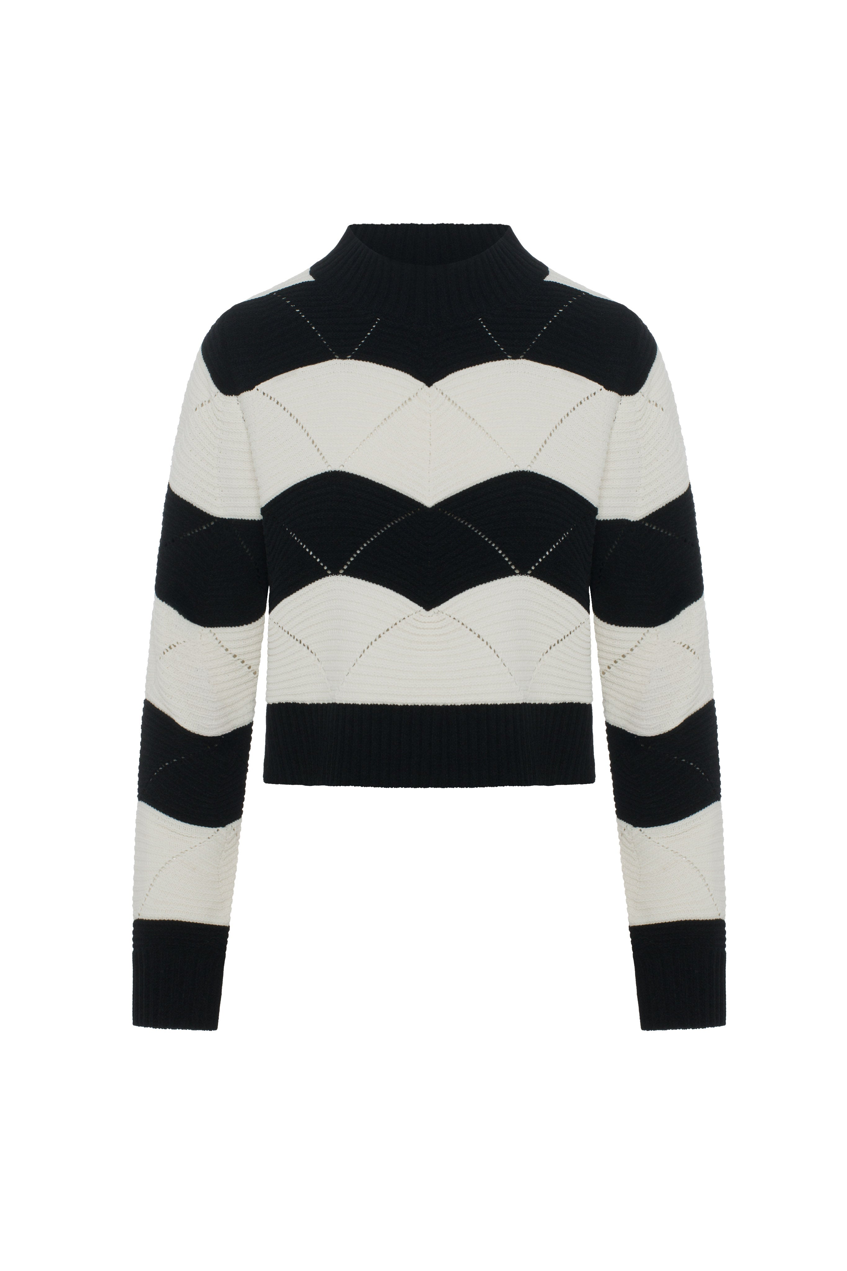 Mock Neck Cropped Wave Sweater