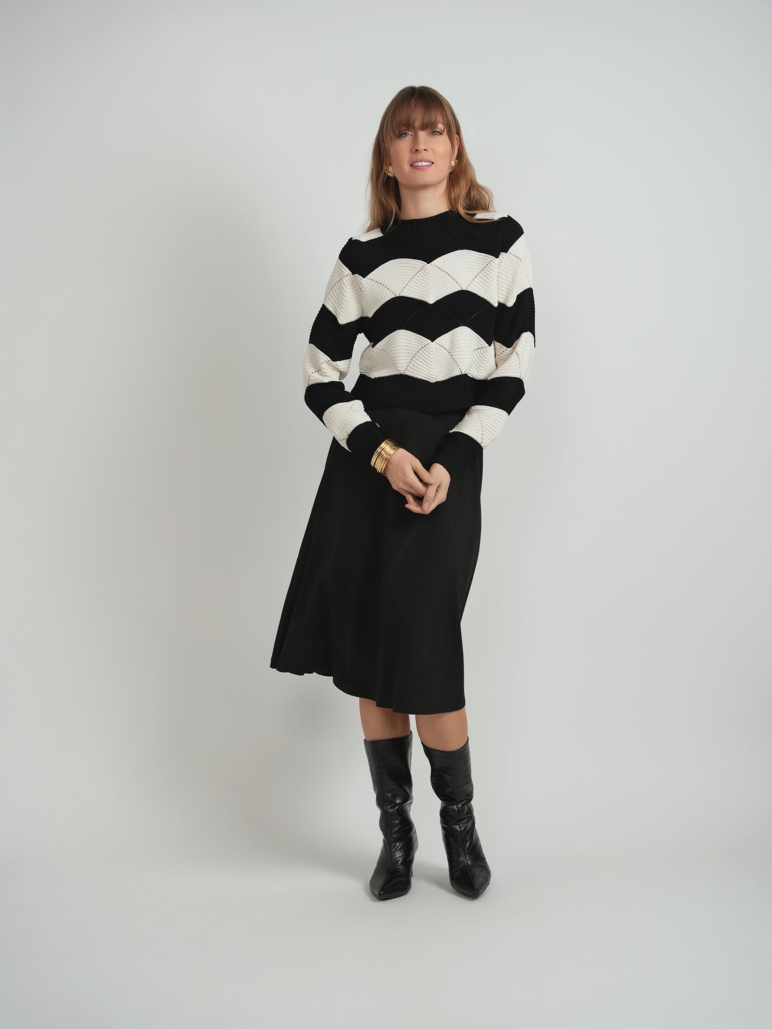 Mock Neck Cropped Wave Sweater