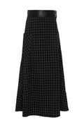 Plaid Corduroy Pocket Leather Skirt