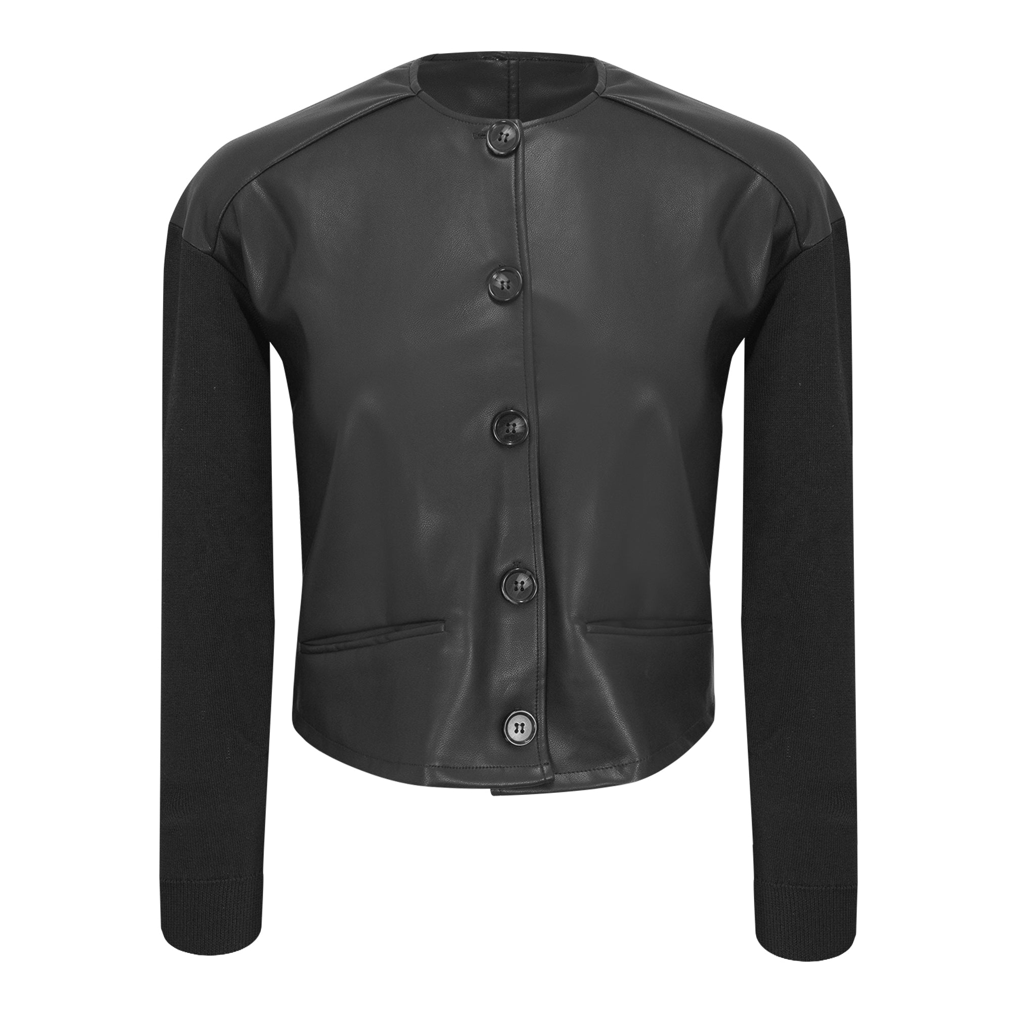 Cropped Leather Combo Jacket