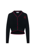 Embroidery Contrast Striped Cropped Cardigan