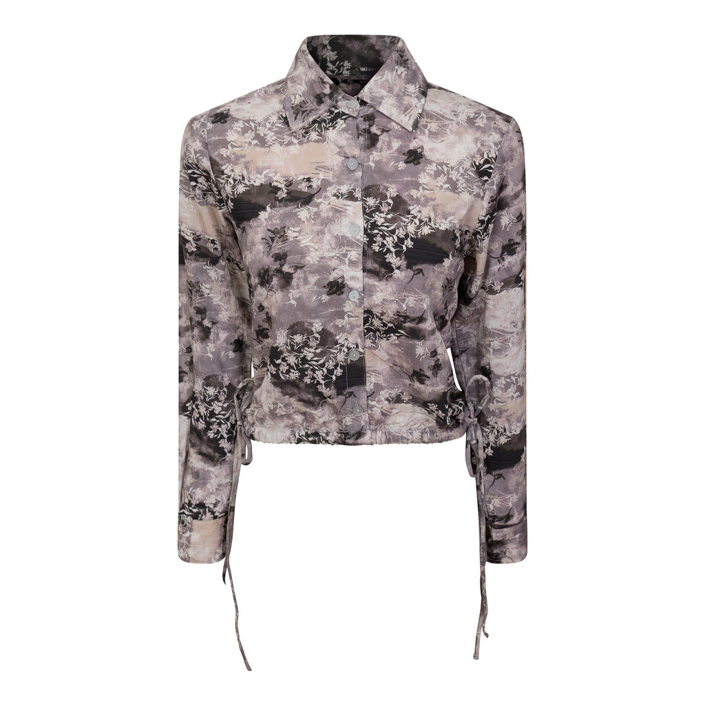 Printed Linen Cropped Blouse