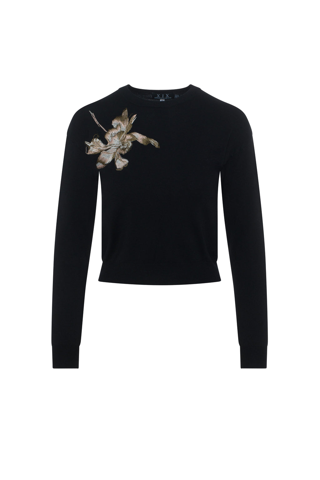 Crew Neck Floral Embroidery Sweater