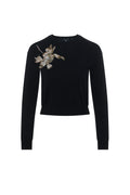 Crew Neck Floral Embroidery Sweater