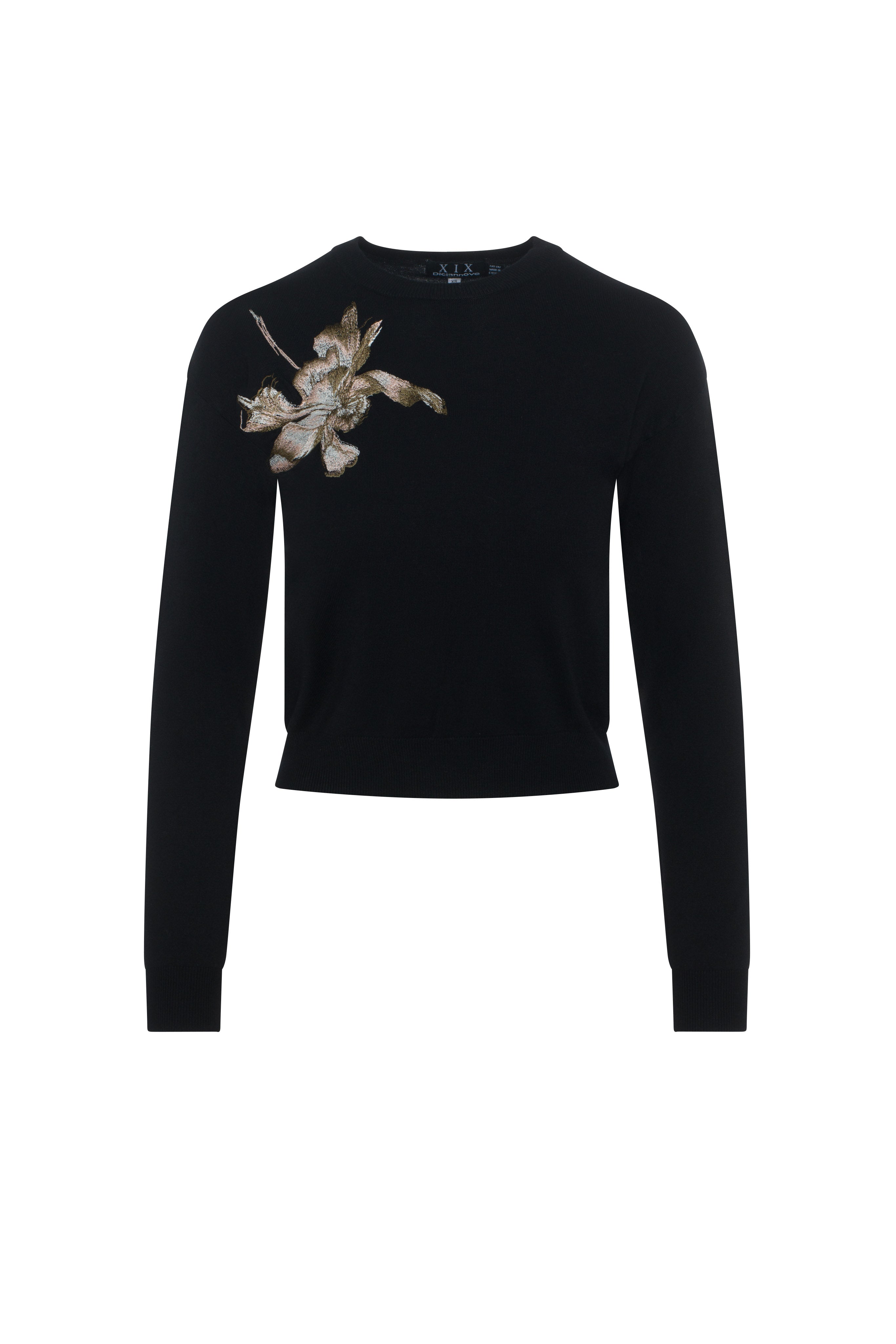 Crew Neck Floral Embroidery Sweater