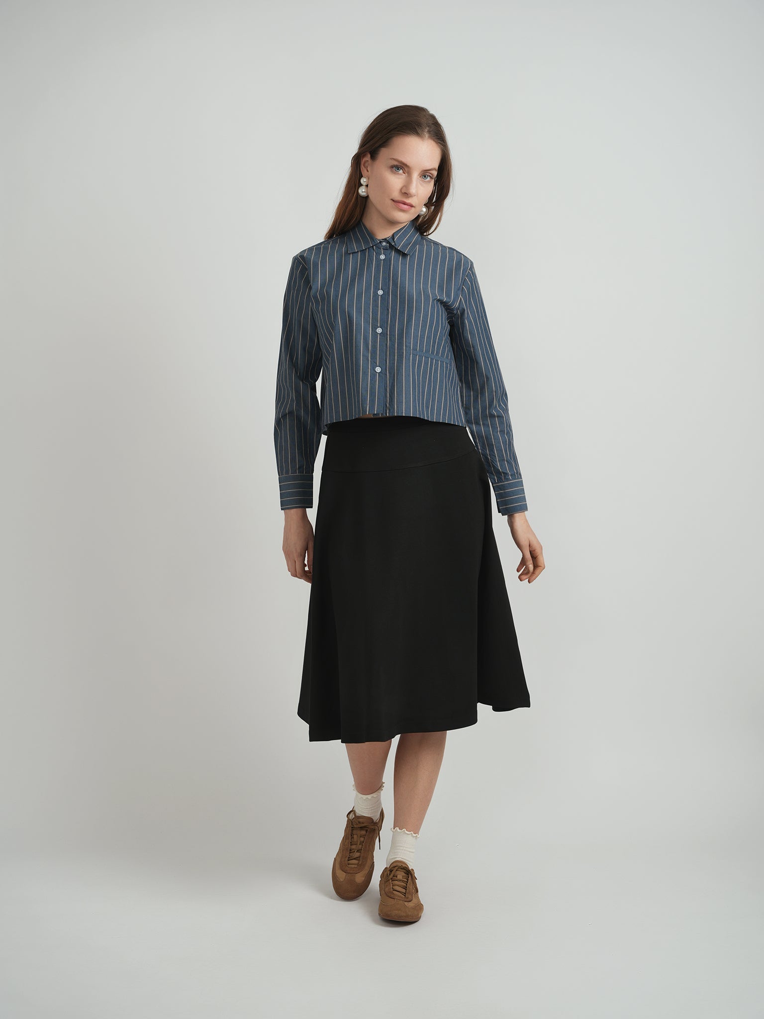 Cropped Stripped Button Down Blouse