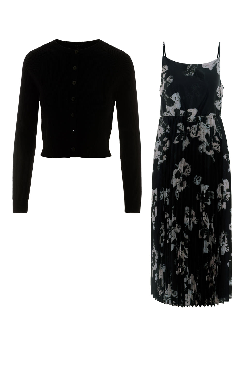 Midi Pleated Jumper with Cropped Cardigan