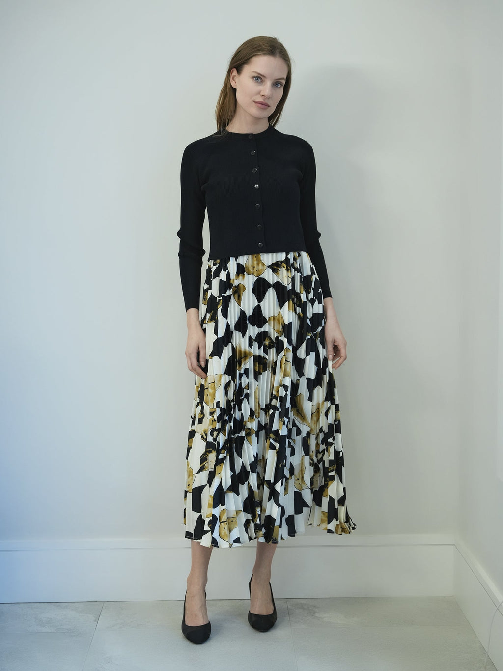 Midi Pleated Jumper with Cropped Cardigan