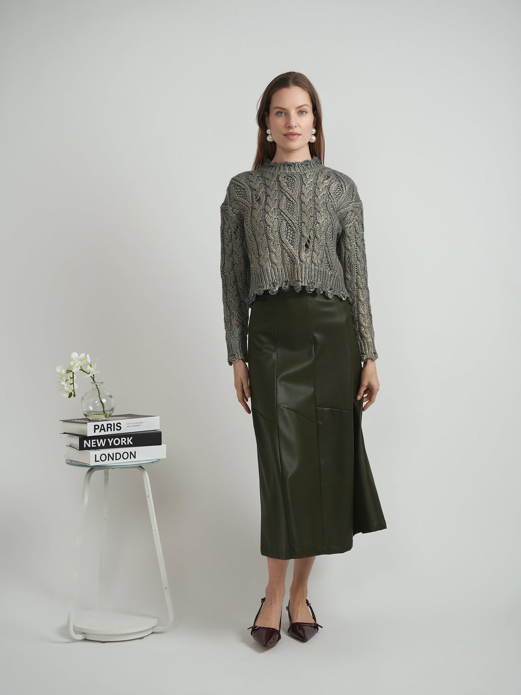 Cropped Metalic Cable Sweater