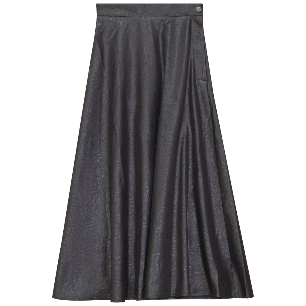 Accordion Pleated Leather Look Midi Skirt
