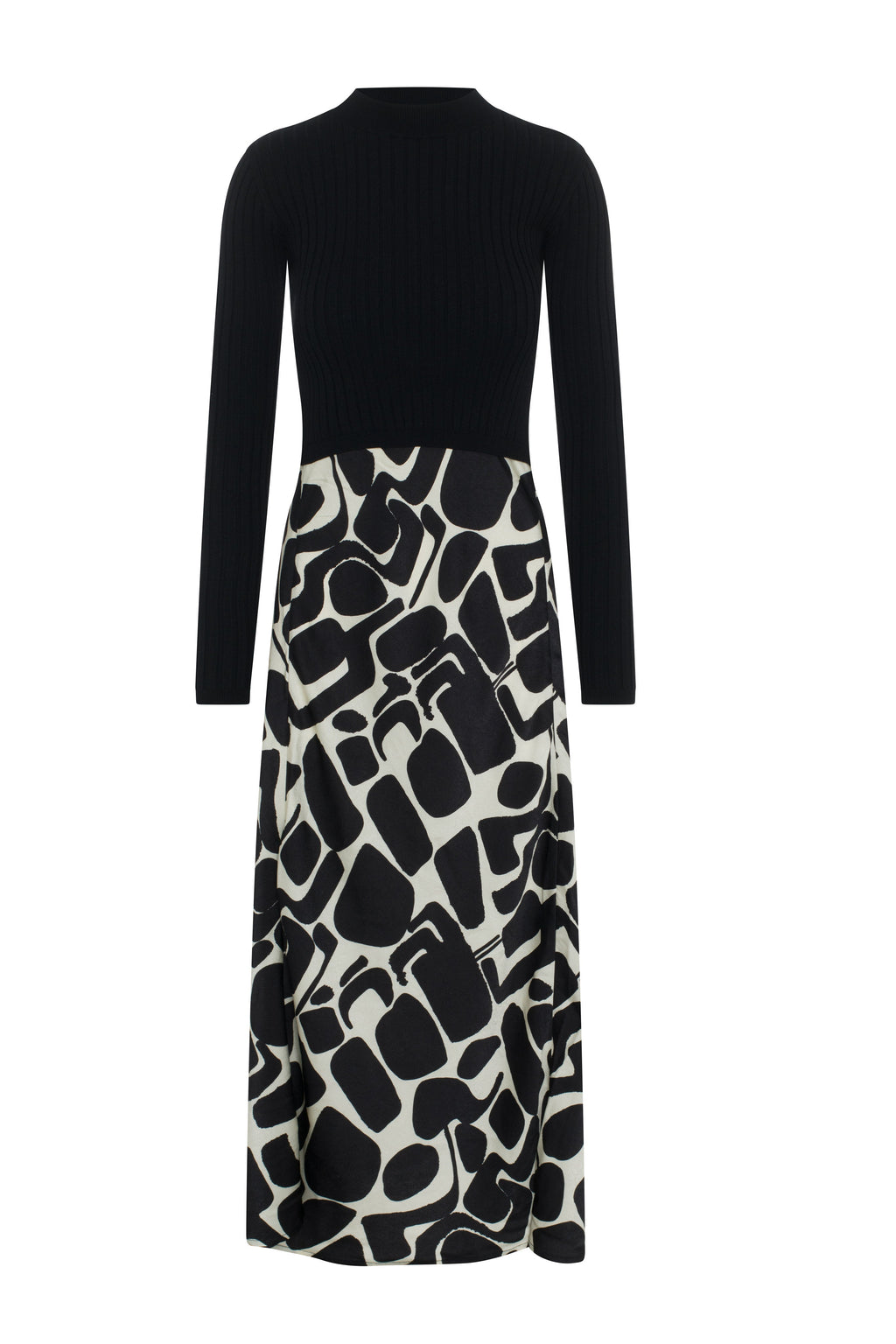 Mock Neck Midi Printed Dress