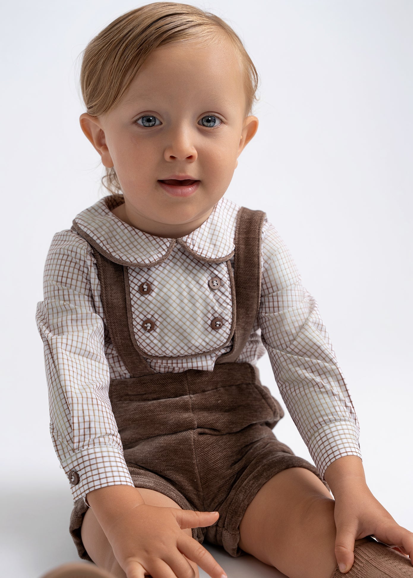 Velvet Checkered Shirt and Overall Set