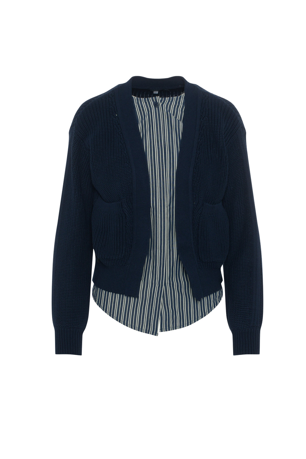 Knit Cardigan with Stippped Shirt