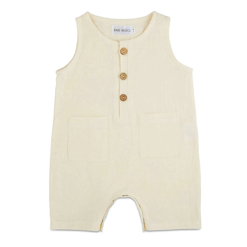 White Sleeveless Crop Linen Baby Romper