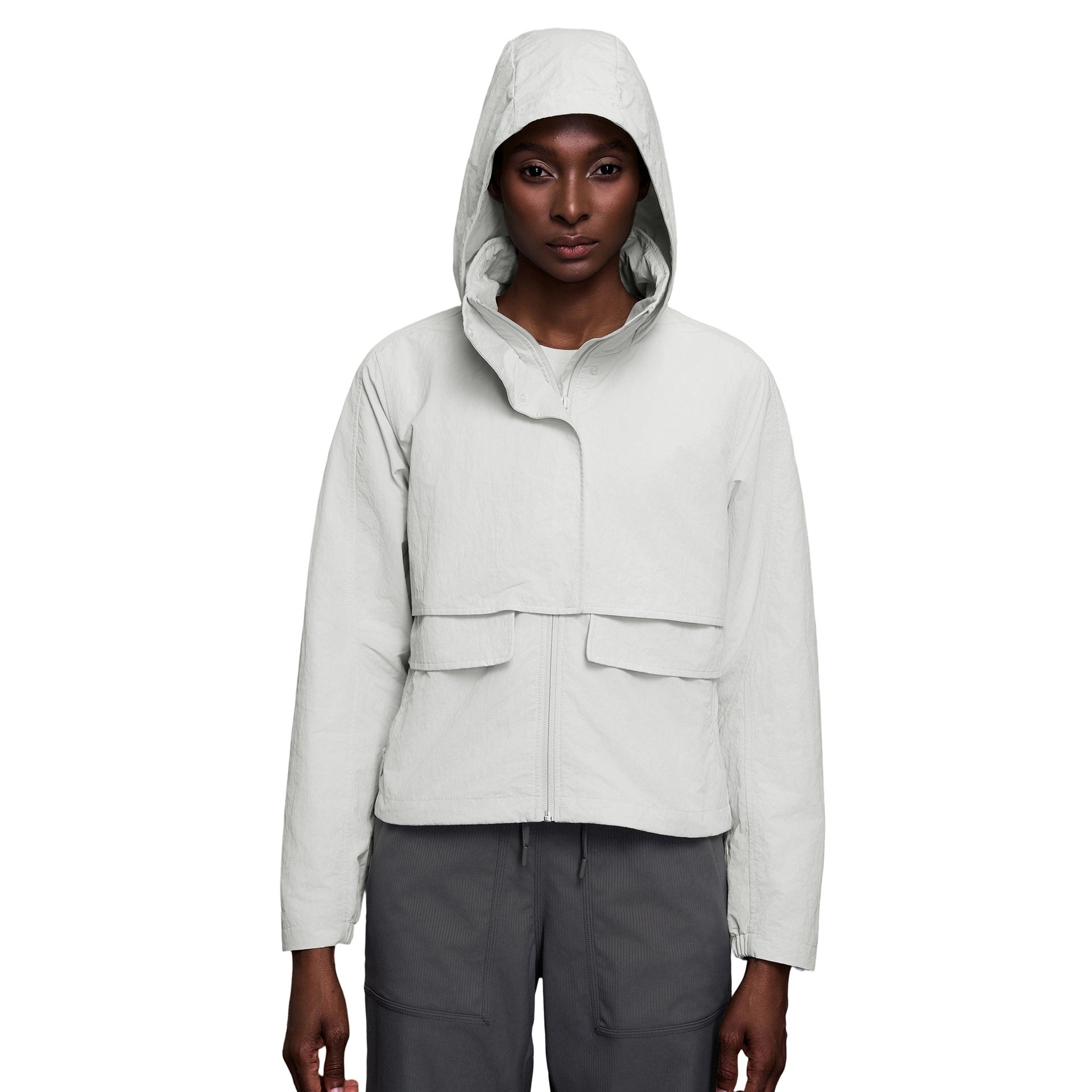 Womens Outdoor Water-Resistant Wear-Resistant Stowable Hooded Loose Casual Jacket