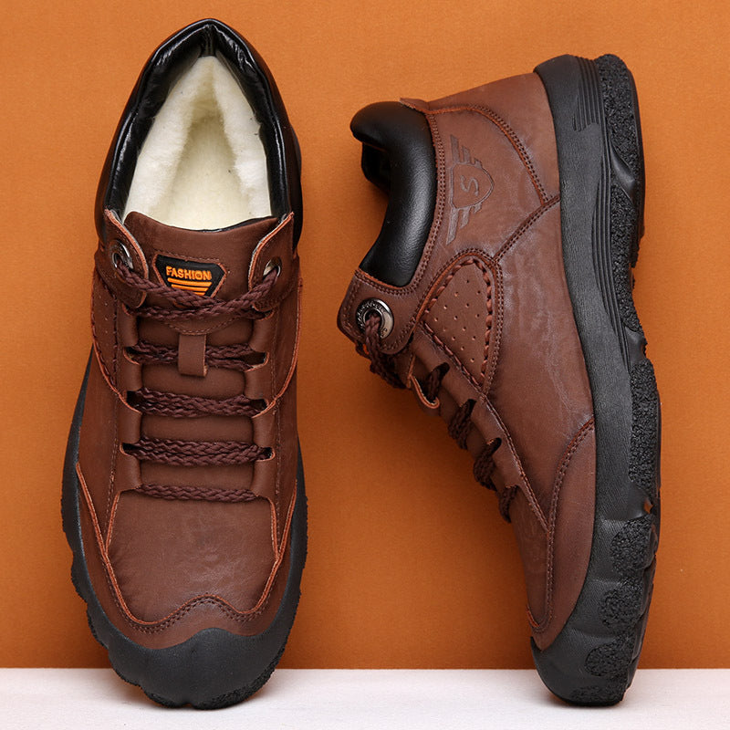 Thickened Casual Fleece-lined Warm Snow Boots Outdoor Non-slip Hiking Shoes