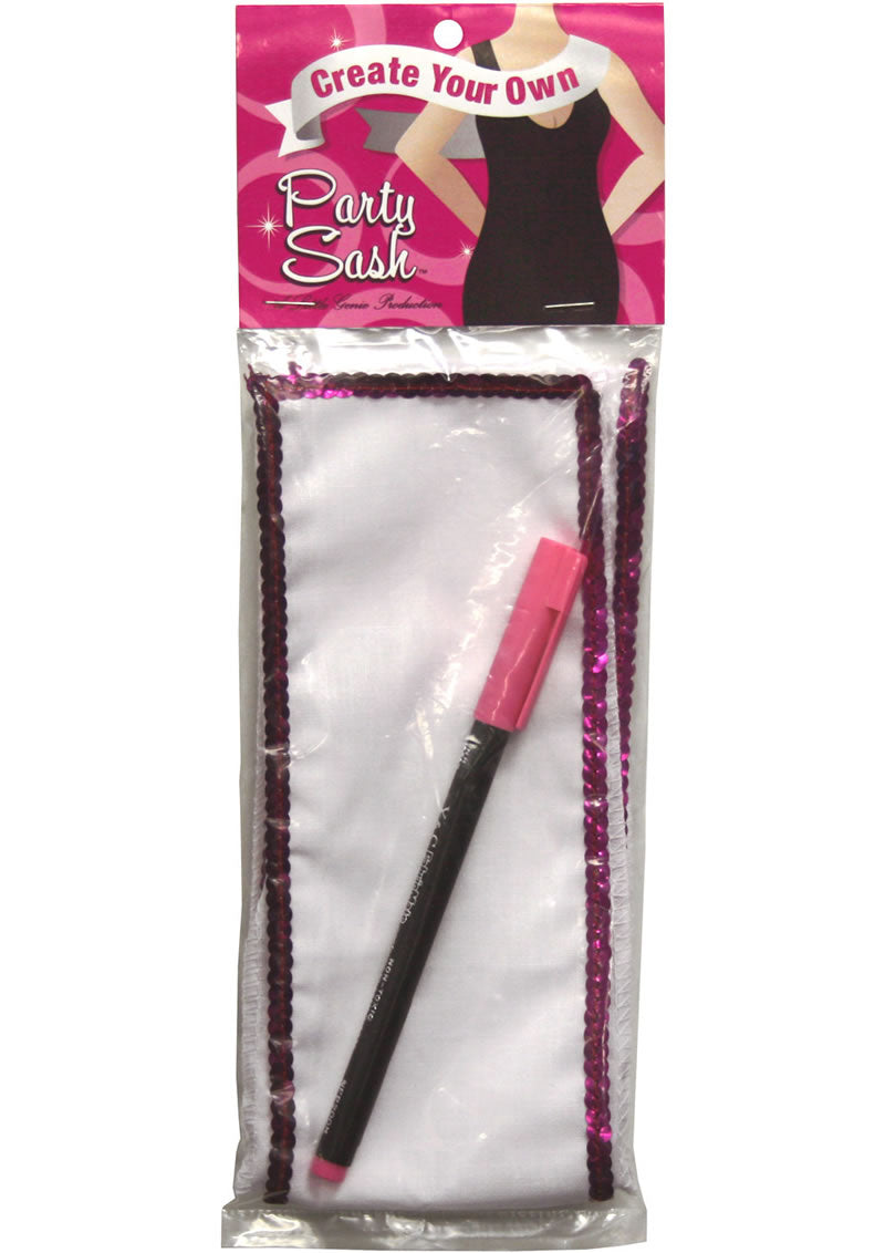 DIY Party Sash White Satin with Pink Sequin Trim