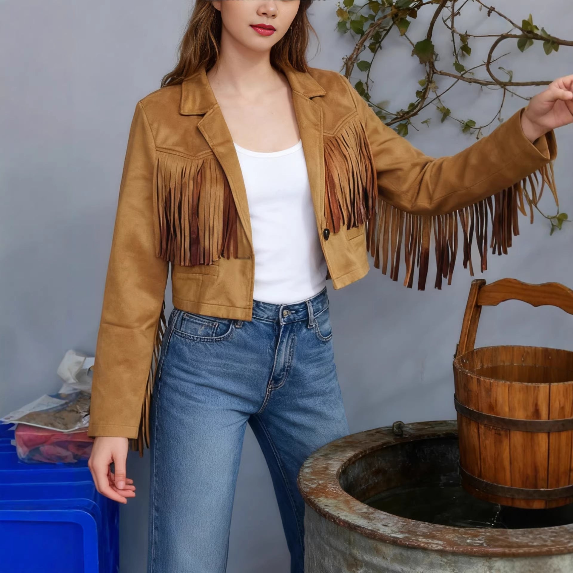 Solid Color Women's Temperament Tassel Edge Decoration Short Casual Jacket