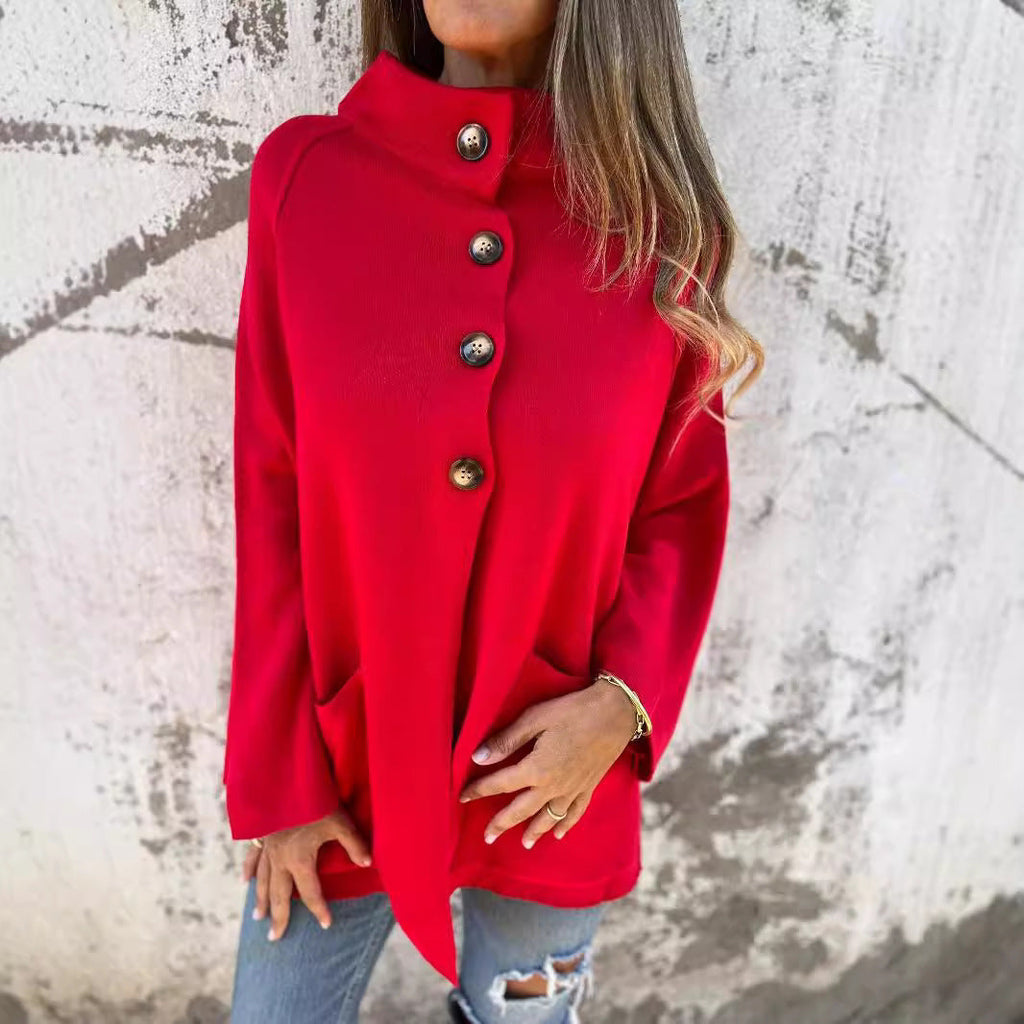 Ins Single Breasted Lapel Knitted Coat Fashion Pocket Long Sleeve Cardigan  Jacket Women's Clothing