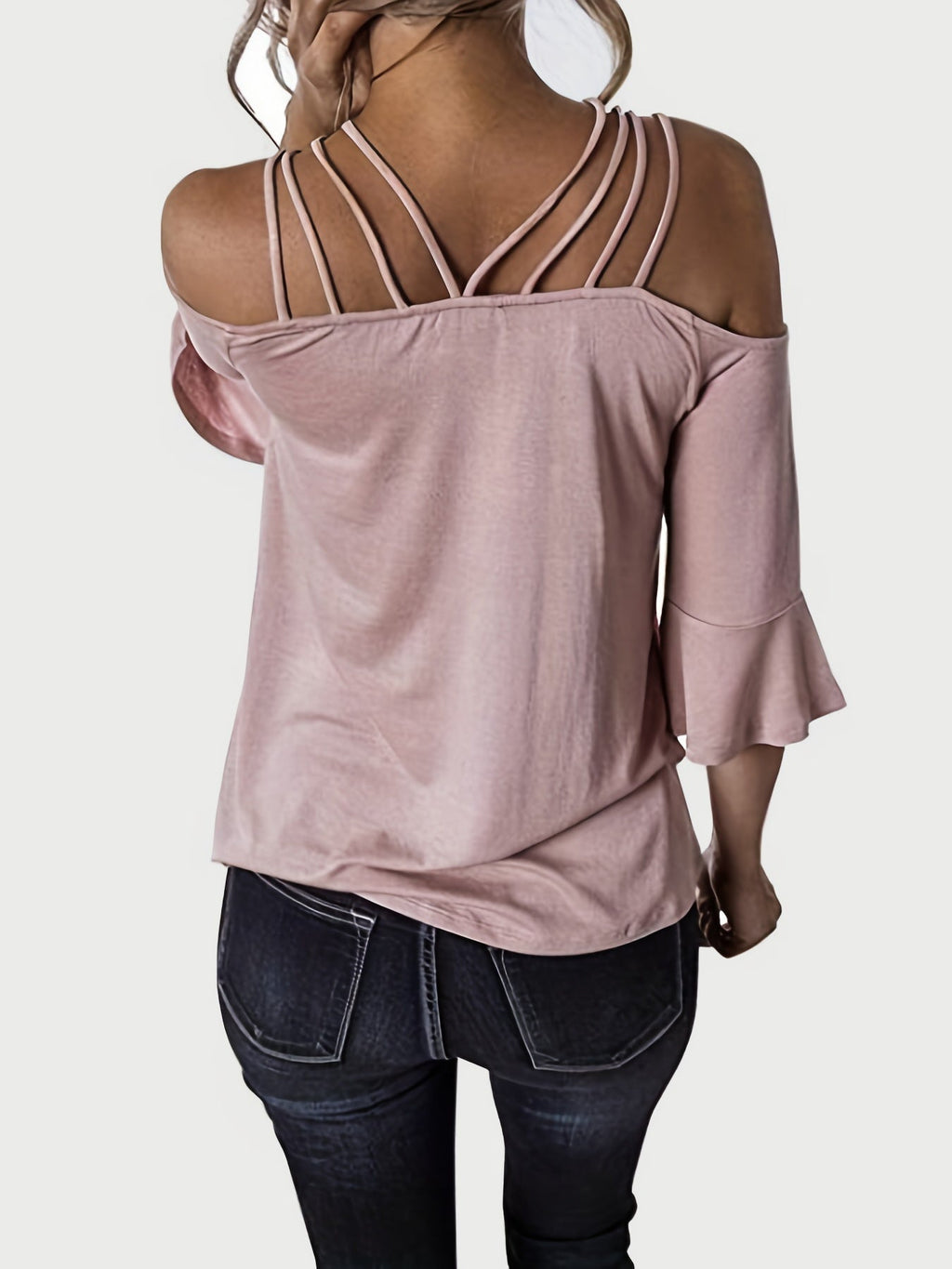 Full Size Cold Shoulder Three-Quarter Sleeve Blouse - Boutique Clothing