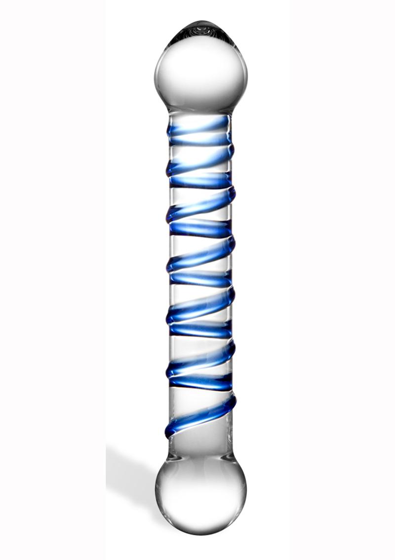 Glas Blue Spiral Glass Dildo With Luxury Satin Storage Bag