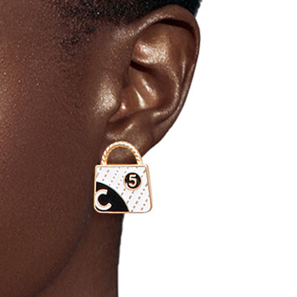 Designer Trio of Opulence Stud Earrings with Flower, Bag, and Perfume Charms – Stylish Statement Jewelry