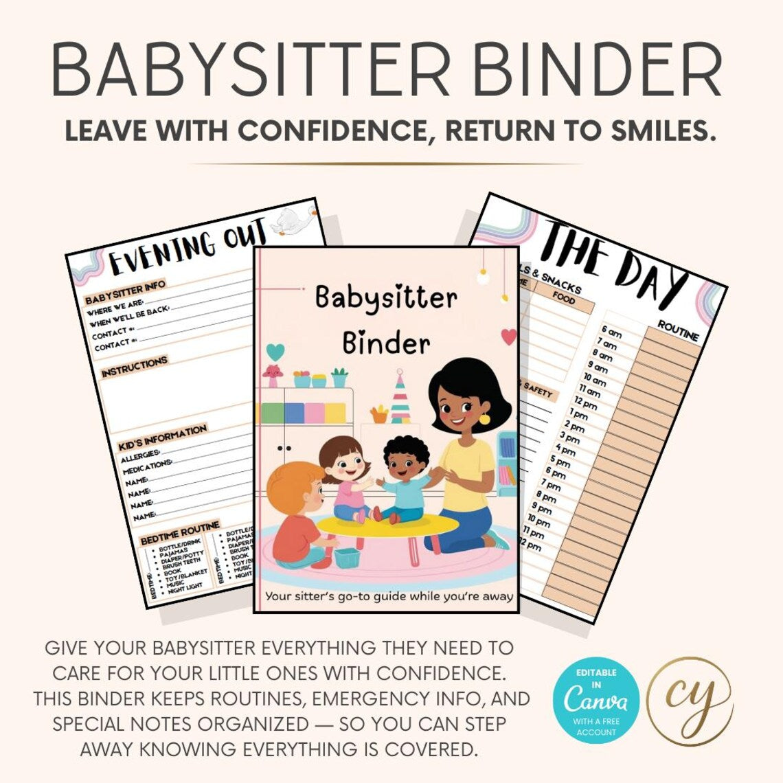 Babysitter Binder | 17-Page Editable Canva Template