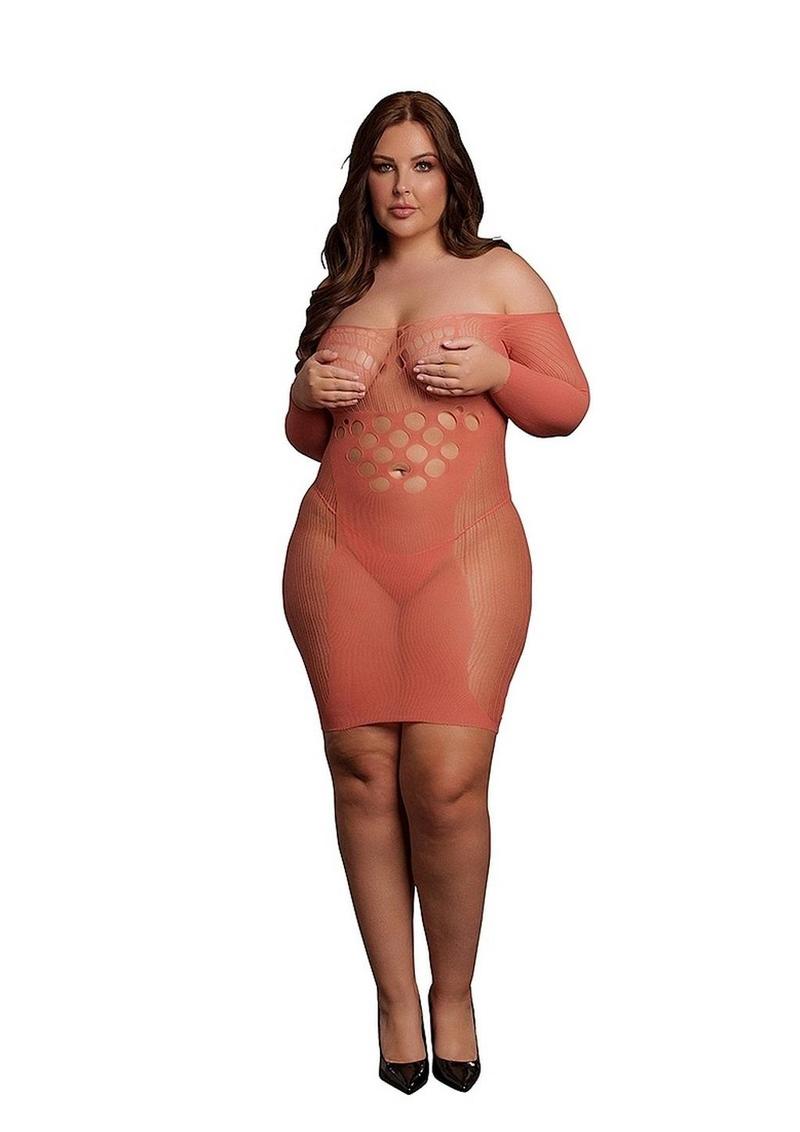 Le Désir Long Sleeved Net Mini Dress For Queen Size