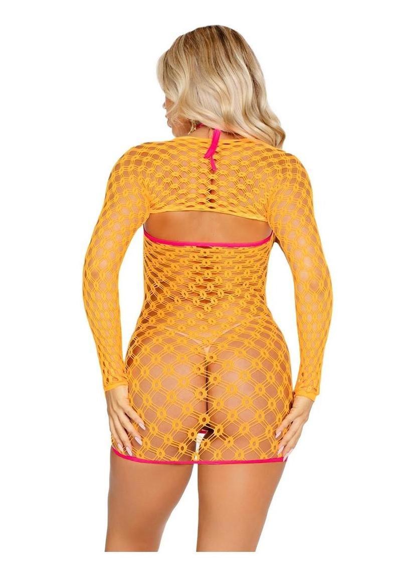 Eyelet Net Mini Shrug  Dress With Tie Front