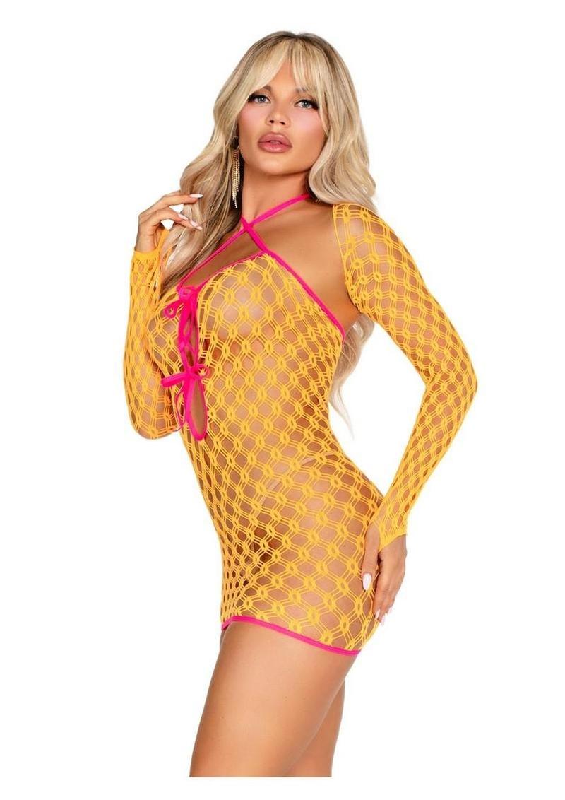 Eyelet Net Mini Shrug  Dress With Tie Front