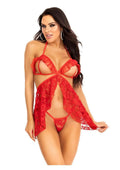 Lace Flyaway Babydoll with Ruffle Peek-a-Boo Cups and Lace G-String