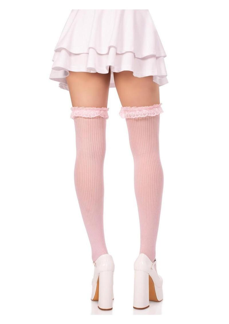 Leg Avenue Lace Garter Sheer Striped Thigh Highs
