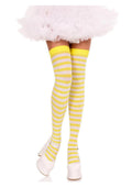 White With Yellow Striped Nylon Thigh High Stockings