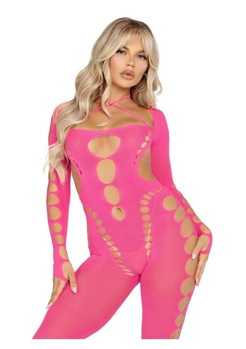 Seamless Opaque Cut Out Footless Bodystocking