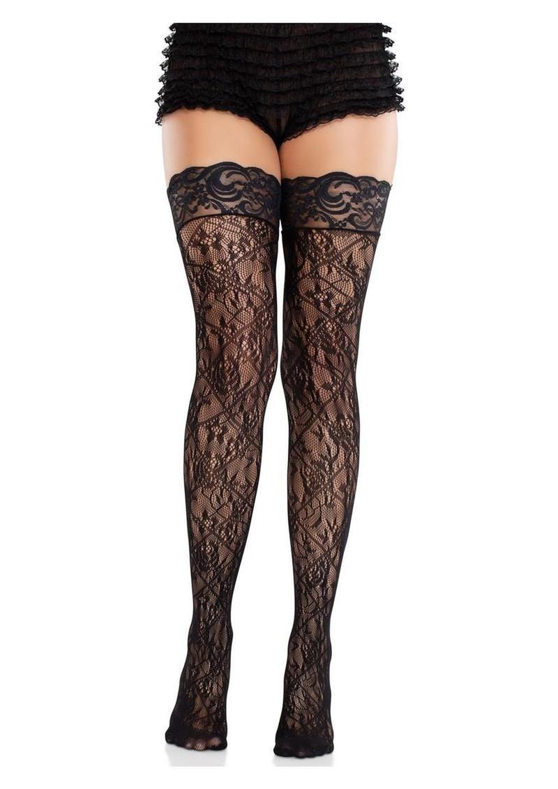 Stay Up Thigh HighsLace Top Cross Hatch Floral Lace