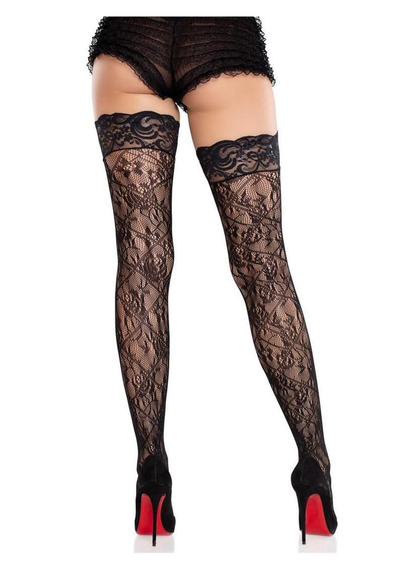 Stay Up Thigh HighsLace Top Cross Hatch Floral Lace