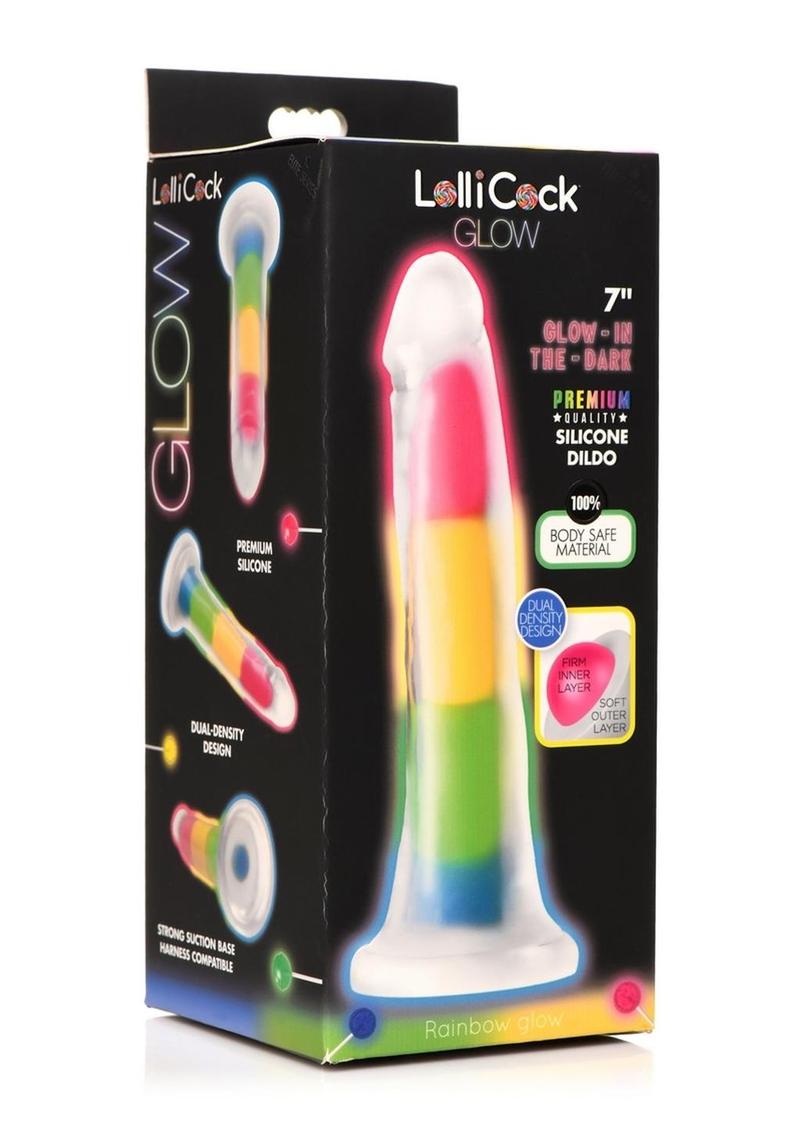 LolliCock Glow In  The Dark Rainbow Silicone Dildo
