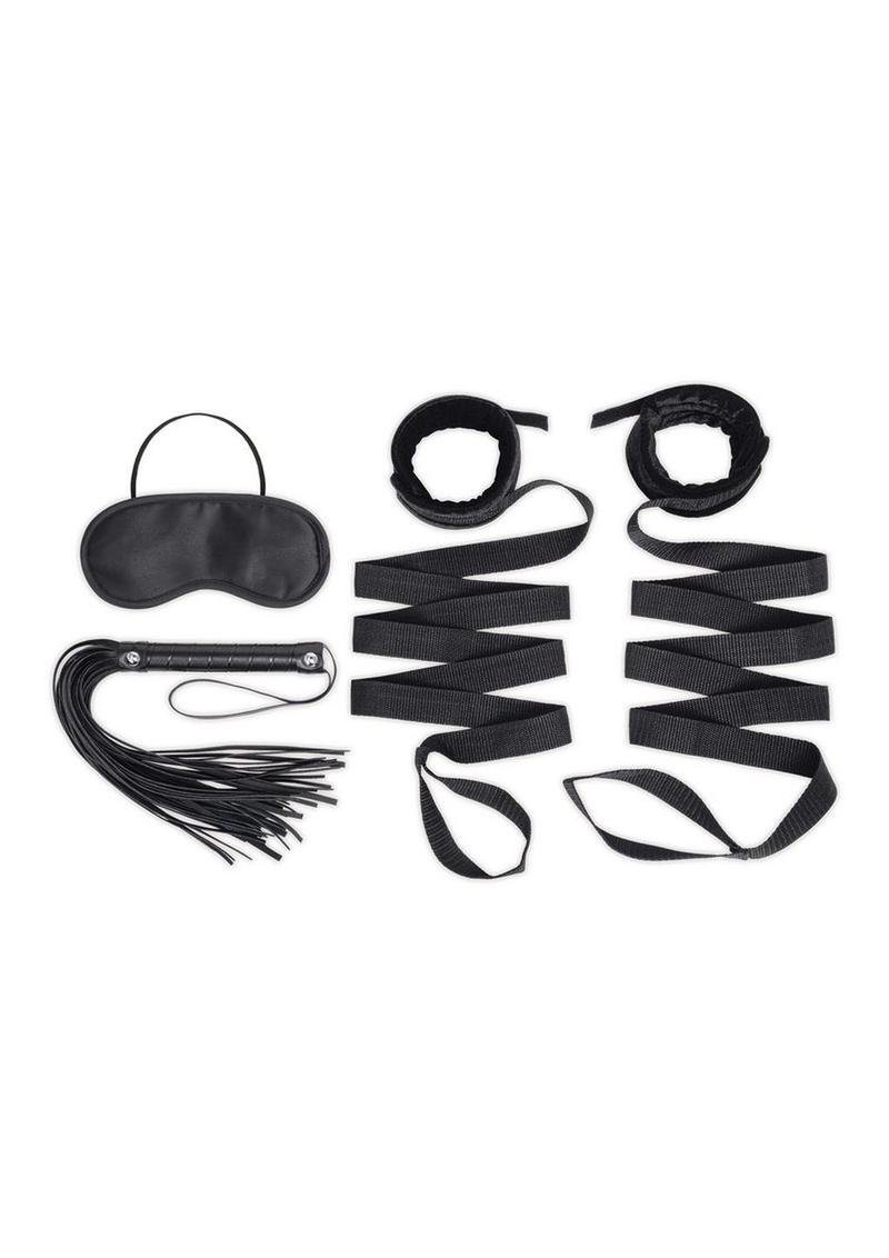 Lux Fetish Bondage Bed Strap And Flogger Kit with Satin Blindfold